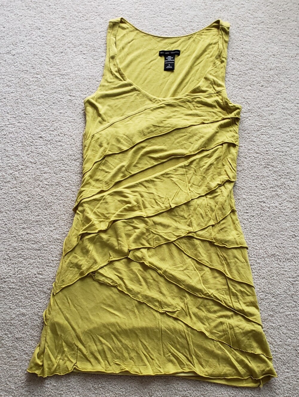 New York & Company Yellow Sleeveless Ruffle Layer Mini Dress